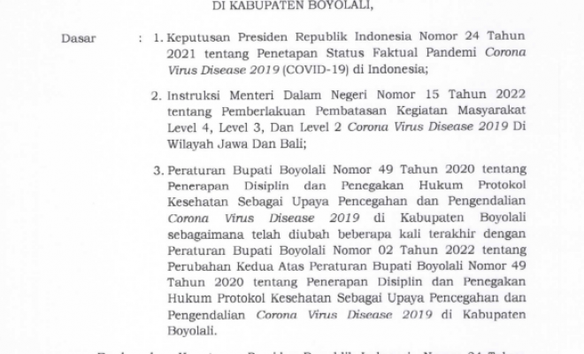 INSTRUKSI BUPATI NO 09 TAHUN 2022 PERPANJANGAN PPKM LEVEL 3 TGL 8-14 MARET 2022