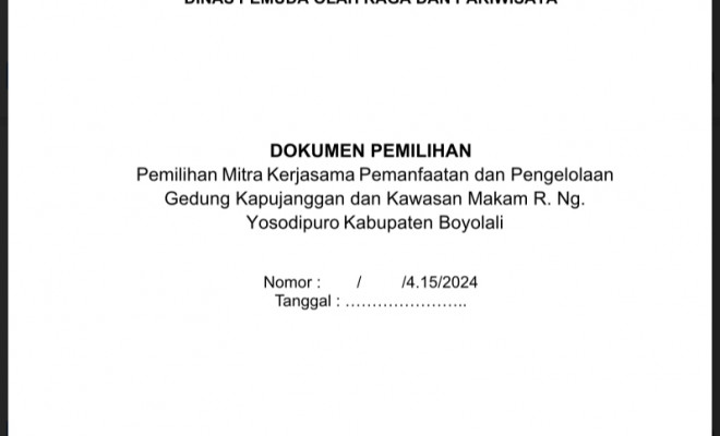 PERJANJIAN KERJASAMA ANTARA DINAS PEMUDA OLAHRAGA DAN PARIWISATA KABUPATEN BOYOLALI